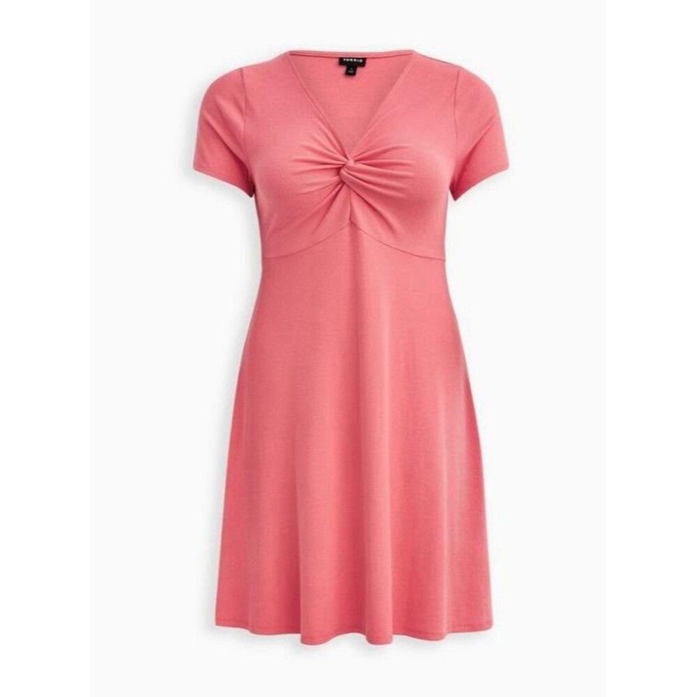 Torrid Coral Pink Twist-Front Ribbed Skater Dress Size 1 (1X / 14-16) NWT - Picture 2 of 8